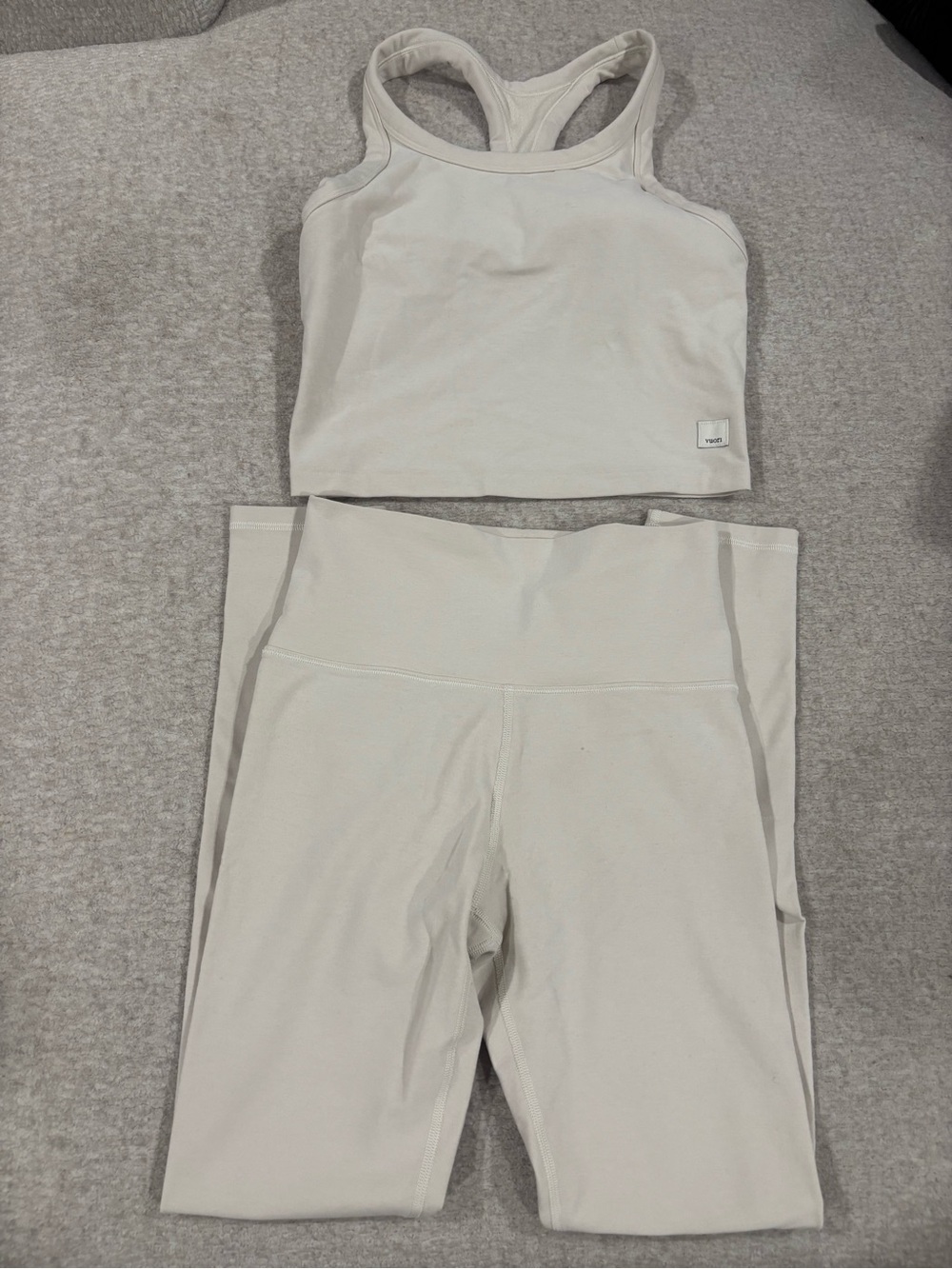 Vuori Cream High-Rise Leggings with Matching Crop Tank